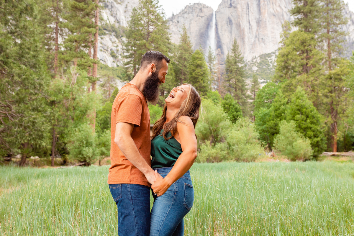 Couple dance and laugh at Yosemite National Park.